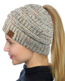 C.C BeanieTail Soft Stretch Cable Knit Messy High Bun Ponytail Beanie Hat, Confetti Ombre Black