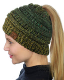 C.C BeanieTail Soft Stretch Cable Knit Messy High Bun Ponytail Beanie Hat, Confetti Ombre Black