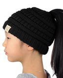 C.C BeanieTail Kids' Children's Soft Cable Knit Messy High Bun Ponytail Beanie Hat