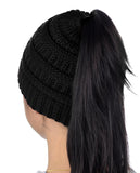 C.C BeanieTail Kids' Children's Soft Cable Knit Messy High Bun Ponytail Beanie Hat