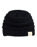 C.C BeanieTail Kids' Children's Soft Cable Knit Messy High Bun Ponytail Beanie Hat