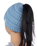 C.C BeanieTail Kids' Children's Soft Cable Knit Messy High Bun Ponytail Beanie Hat