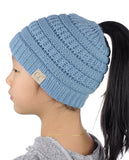 C.C BeanieTail Kids' Children's Soft Cable Knit Messy High Bun Ponytail Beanie Hat