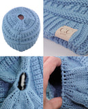 C.C BeanieTail Kids' Children's Soft Cable Knit Messy High Bun Ponytail Beanie Hat