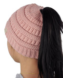 C.C BeanieTail Kids' Children's Soft Cable Knit Messy High Bun Ponytail Beanie Hat