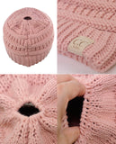 C.C BeanieTail Kids' Children's Soft Cable Knit Messy High Bun Ponytail Beanie Hat