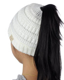 C.C BeanieTail Kids' Children's Soft Cable Knit Messy High Bun Ponytail Beanie Hat