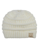 C.C BeanieTail Kids' Children's Soft Cable Knit Messy High Bun Ponytail Beanie Hat