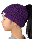C.C BeanieTail Kids' Children's Soft Cable Knit Messy High Bun Ponytail Beanie Hat