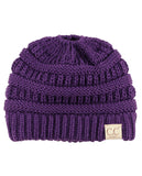 C.C BeanieTail Kids' Children's Soft Cable Knit Messy High Bun Ponytail Beanie Hat