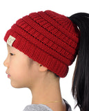 C.C BeanieTail Kids' Children's Soft Cable Knit Messy High Bun Ponytail Beanie Hat