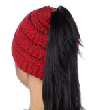 C.C BeanieTail Kids' Children's Soft Cable Knit Messy High Bun Ponytail Beanie Hat