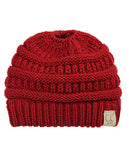 C.C BeanieTail Kids' Children's Soft Cable Knit Messy High Bun Ponytail Beanie Hat