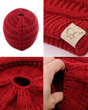C.C BeanieTail Kids' Children's Soft Cable Knit Messy High Bun Ponytail Beanie Hat