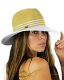 NYFASHION101 Weaved Full Color Brim Teardrop Dent Panama Fedora Sun Hat