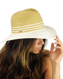 NYFASHION101 Weaved Full Color Brim Teardrop Dent Panama Fedora Sun Hat