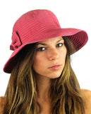 NYFASHION101 Women's Bow Accent Crushable Packable Up Brim Beach Sun Hat