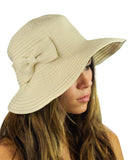 NYFASHION101 Women's Bow Accent Crushable Packable Up Brim Beach Sun Hat