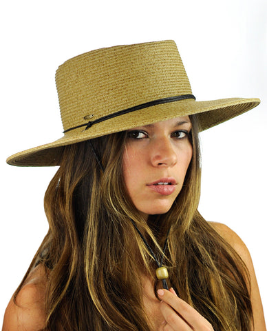 NYFASHION101 Multicolor Weaved Wide Brim Pork Pie Boater Hat w/ Chin Cord