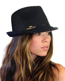 NYFASHION101 Spring Summer Gold-Tone Bar Slim Band Stingy Trilby Fedora Hat