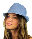 NYFASHION101 Spring Summer Gold-Tone Bar Slim Band Stingy Trilby Fedora Hat