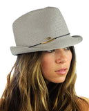 NYFASHION101 Spring Summer Gold-Tone Bar Slim Band Stingy Trilby Fedora Hat