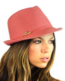 NYFASHION101 Spring Summer Gold-Tone Bar Slim Band Stingy Trilby Fedora Hat