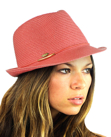 NYFASHION101 Spring Summer Gold-Tone Bar Slim Band Stingy Trilby Fedora Hat