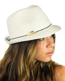 NYFASHION101 Spring Summer Gold-Tone Bar Slim Band Stingy Trilby Fedora Hat