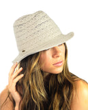 NYFASHION101 Slim Rope Band Crushable Cotton Lace Vented Fedora Hat