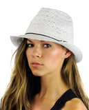 NYFASHION101 Slim Rope Band Crushable Cotton Lace Vented Fedora Hat