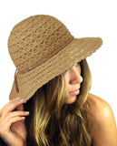 NYFASHION101 Open Knit Brown Braided Trim Vented Cotton Beach Sun Hat