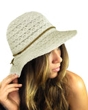 NYFASHION101 Open Knit Brown Braided Trim Vented Cotton Beach Sun Hat