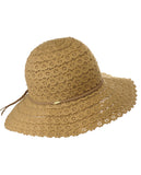 NYFASHION101 Open Knit Brown Braided Trim Vented Cotton Beach Sun Hat