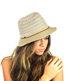 NYFASHION101 Braided Trim Spring Summer Cotton Lace Vented Fedora Hat
