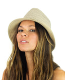 NYFASHION101 Braided Trim Spring Summer Cotton Lace Vented Fedora Hat