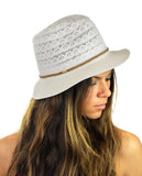 NYFASHION101 Braided Trim Spring Summer Cotton Lace Vented Fedora Hat
