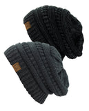 Unisex Two Tone Warm Cable Knit Thick Beanie Cap, 2 Pack