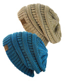 Unisex Two Tone Warm Cable Knit Thick Beanie Cap, 2 Pack