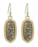 Women's Stone Stud Rugged Edge Oval Charm Hook Earrings