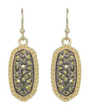 Women's Stone Stud Rugged Edge Oval Charm Hook Earrings