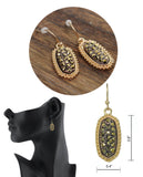 Women's Stone Stud Rugged Edge Oval Charm Hook Earrings