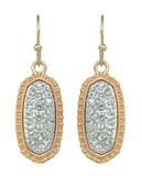 Women's Stone Stud Rugged Edge Oval Charm Hook Earrings