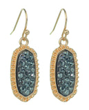 Women's Stone Stud Rugged Edge Oval Charm Hook Earrings