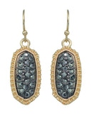 Women's Stone Stud Rugged Edge Oval Charm Hook Earrings