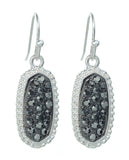 Women's Stone Stud Rugged Edge Oval Charm Hook Earrings
