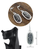 Women's Stone Stud Rugged Edge Oval Charm Hook Earrings