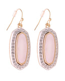 Women's Stone Stud Center Milky White Gem Elliptical Charm Hook Earrings