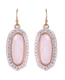 Women's Stone Stud Center Milky White Gem Elliptical Charm Hook Earrings
