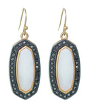 Women's Stone Stud Center Milky White Gem Elliptical Charm Hook Earrings